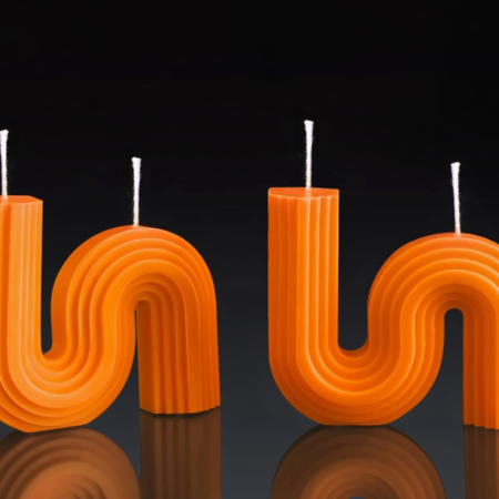 Orange Wavy Arch Geometric Candle Pair